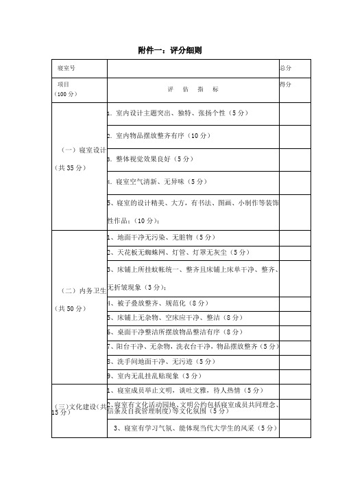 寝室文化评比评分标准