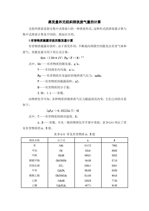 蒸发量和无组织废气量的计算.doc