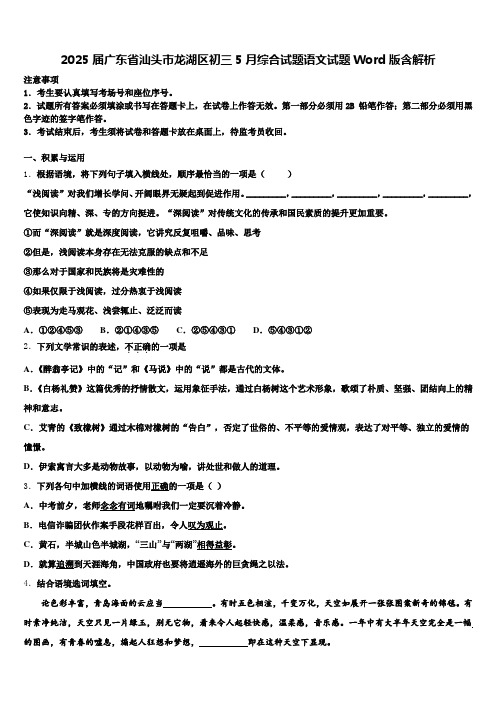 2025届广东省汕头市龙湖区初三5月综合试题语文试题Word版含解析含解析