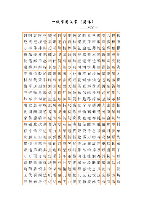 【免费下载】3500个一二级常用汉字简繁及行楷对照表