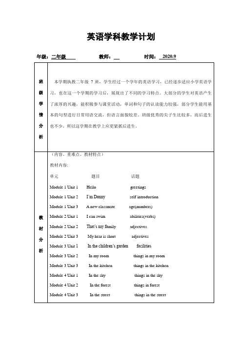 牛津英语2A教学计划