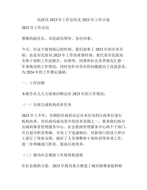 民政局2023年工作总结及2023年工作计划