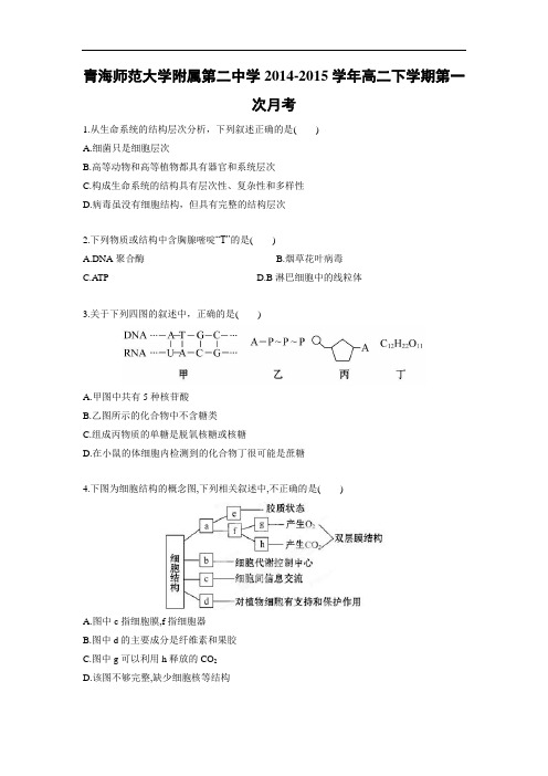 高二生物月考试题带答案-青海师范大学附属第二中学2014-2015学年高二下学期第一次月考