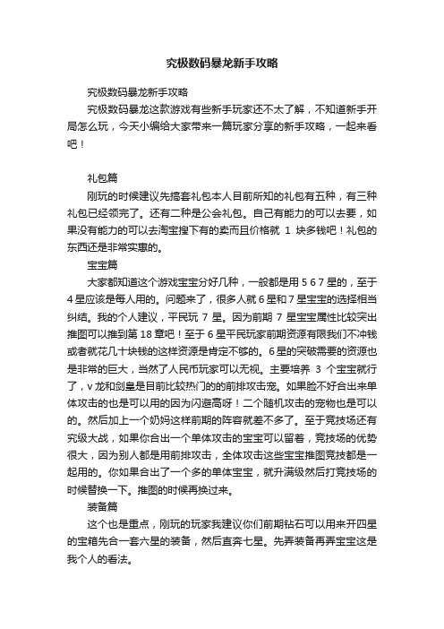 究极数码暴龙新手攻略