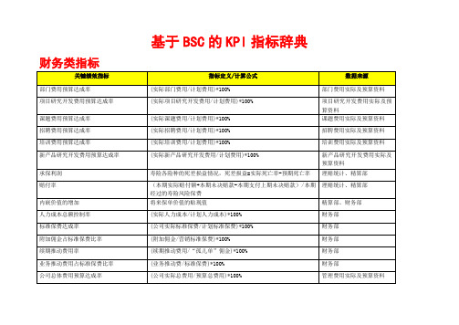 基于BSC的KPI指标辞典