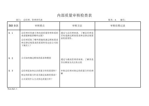 最新内部质量审核检查表1