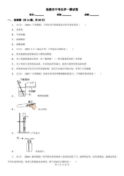 张掖市中考化学一模试卷  