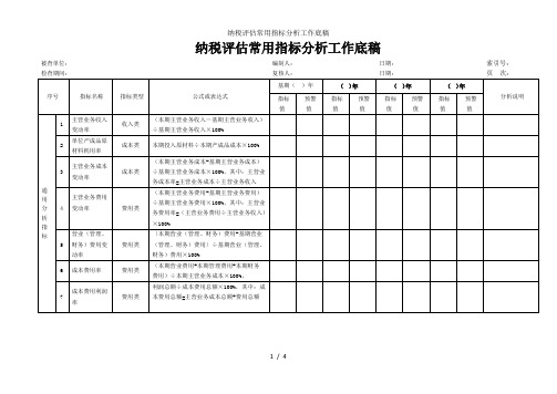 纳税评估常用指标分析工作底稿