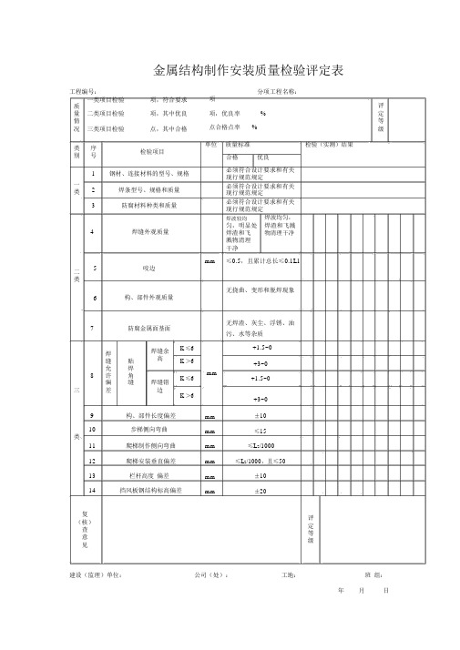 金属结构制作安装质量检验评定表