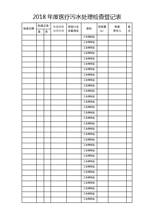 XX年度医疗污水处理检查登记表