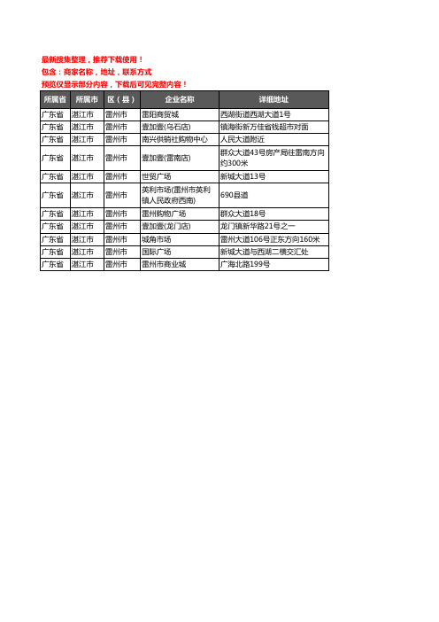 新版广东省湛江市雷州市商场企业公司商家户名录单联系方式地址大全11家