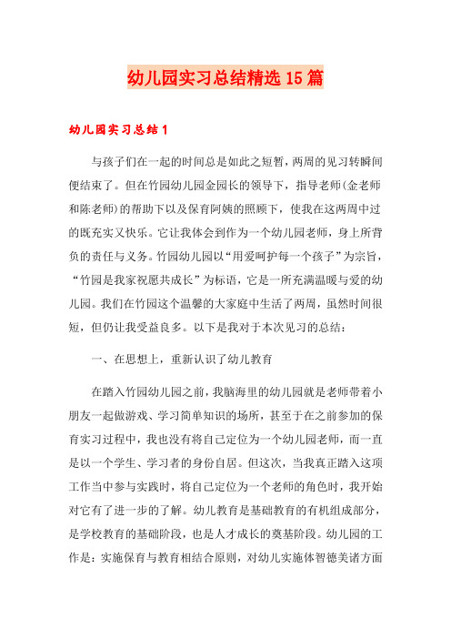 幼儿园实习总结精选15篇