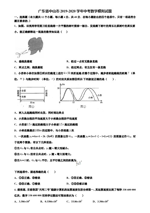 广东省中山市2019-2020学年中考数学模拟试题含解析