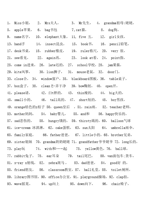 小学牛津3A全部单词