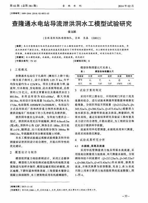 查隆通水电站导流泄洪洞水工模型试验研究