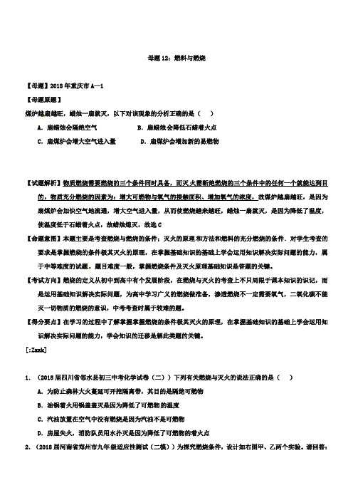 中考化学一轮复习专题：12燃料与燃烧(原卷版)