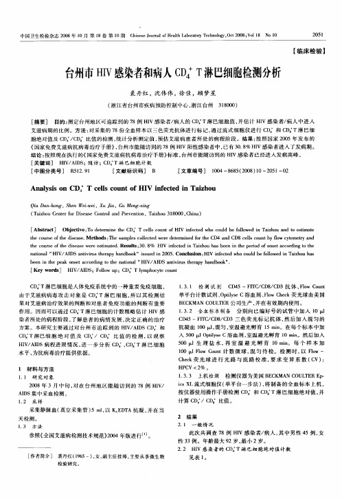 台州市HIV感染者和病人CD4 +T淋巴细胞检测分析