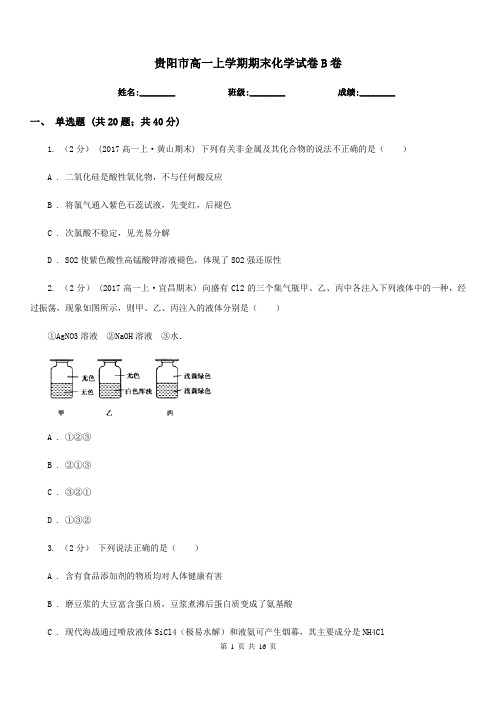 贵阳市高一上学期期末化学试卷B卷