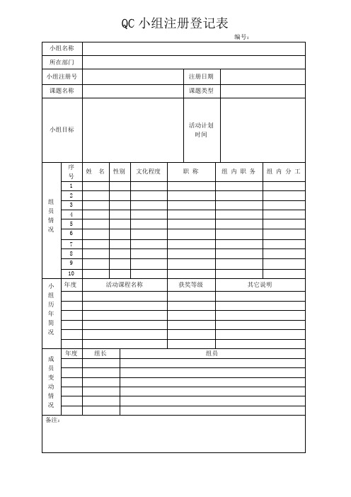 QC小组注册登记表