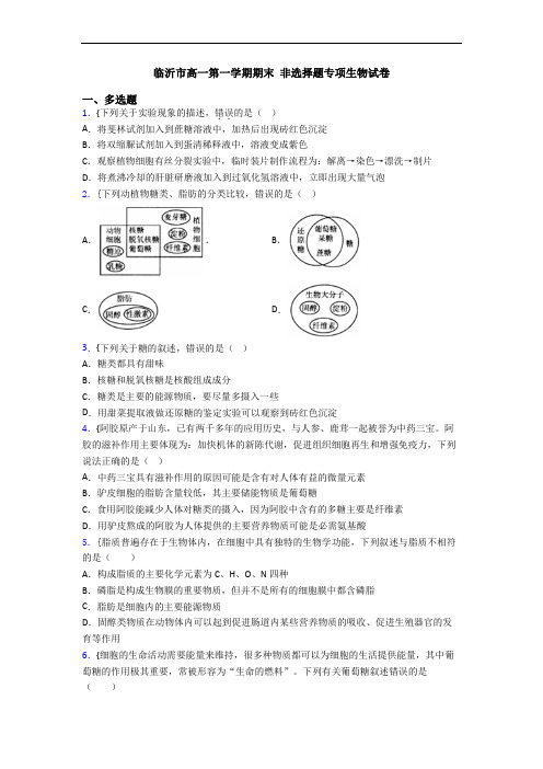 临沂市高一第一学期期末 非选择题专项生物试卷