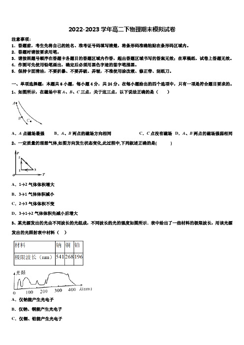 2022-2023学年天津市第二中学物理高二第二学期期末学业质量监测模拟试题含解析