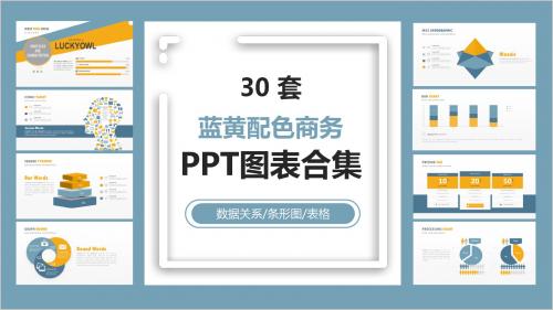 30套黄蓝配色商务PPT图表合集