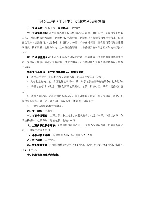 包装工程专升本专业本科培养方案