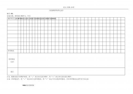 各种设备维护保养记录表格