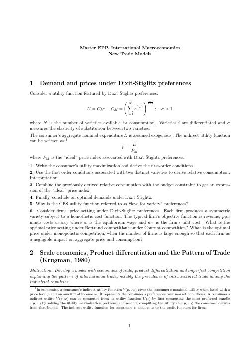 1 Demand and prices under Dixit-Stiglitz preferences 2 Scale