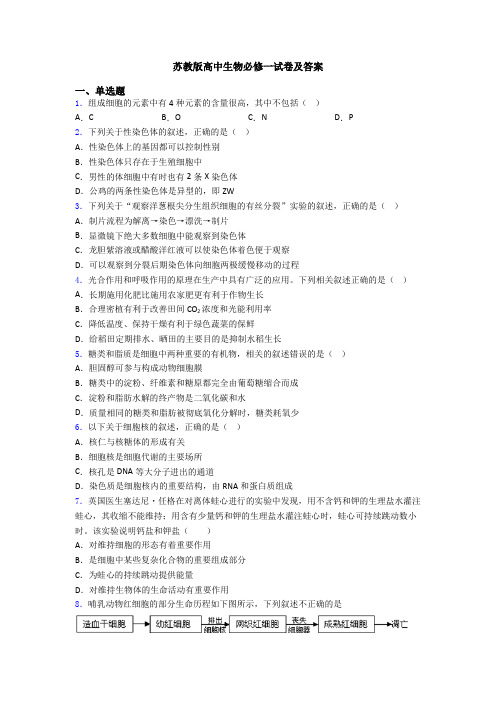 苏教版高中生物必修一试卷及答案