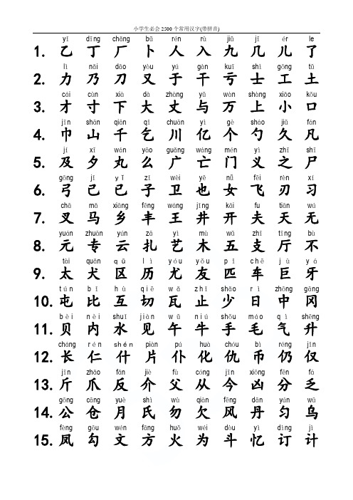 小学生必会2500个常用汉字(带拼音)