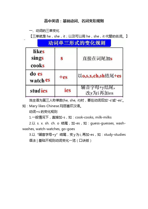 高中英语：基础动词、名词变形规则