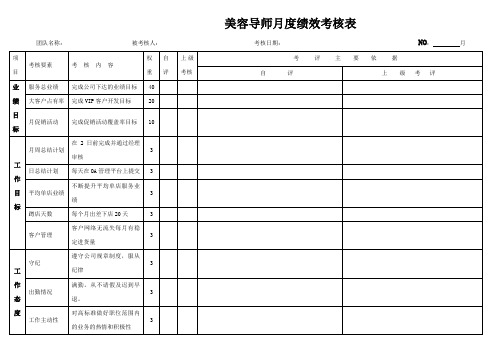 美容导师月度绩效考核表