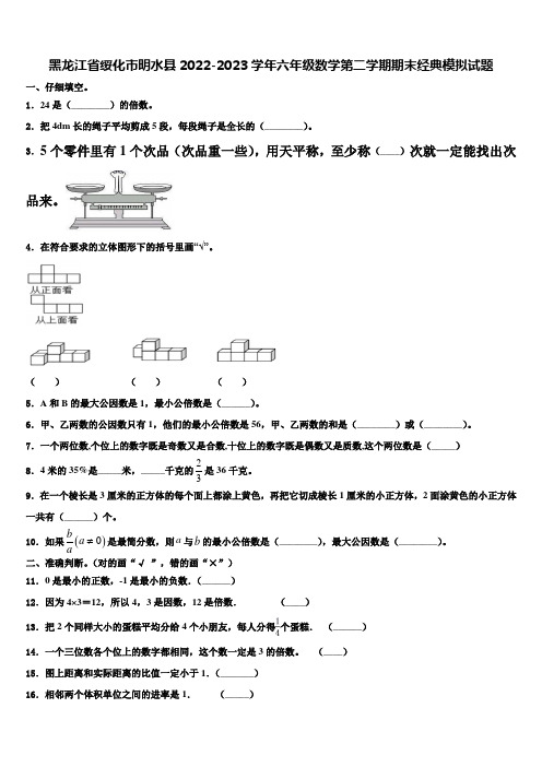 黑龙江省绥化市明水县2022-2023学年六年级数学第二学期期末经典模拟试题含解析