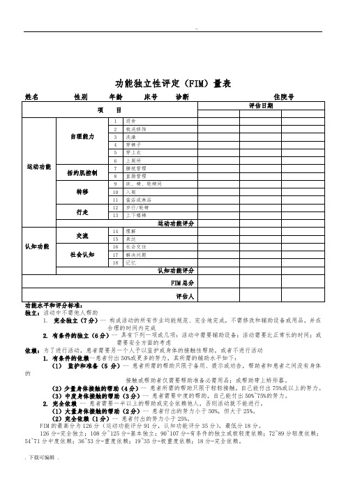 功能独立性评定(FIM)量表