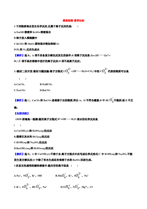 2020-2021学年高中化学新人教版必修第一册 第1章第2节离子反应第2课时作业(4)