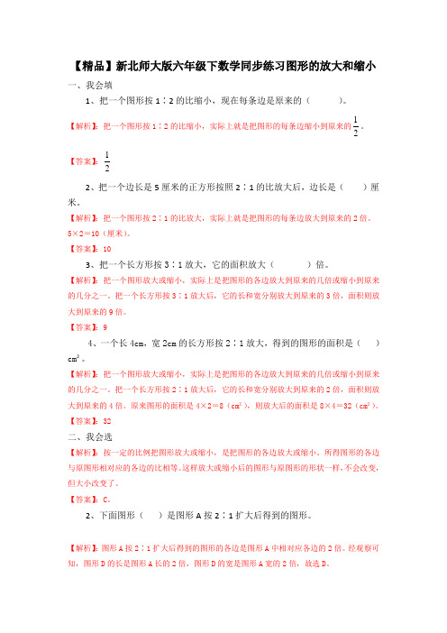 新北师大版六年级下数学同步练习-图形的放大和缩小