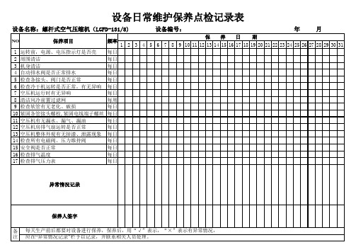 空压机日常维护保养点检记录表