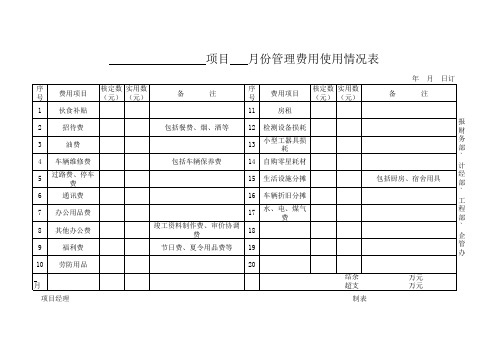 项目月份管理费用使用情况表