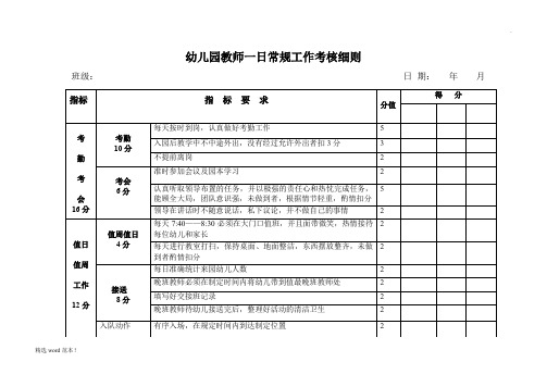 幼儿园教师一日常规工作考核细则