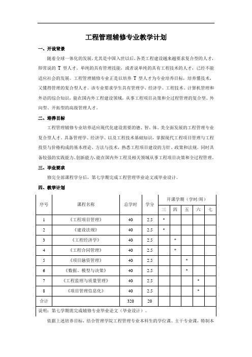 工程管理辅修专业教学计划