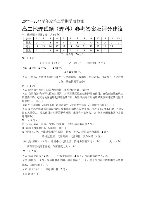 山东省烟台市2019-2020学年高二下学期期中考试(理科)地理试卷(扫描版)