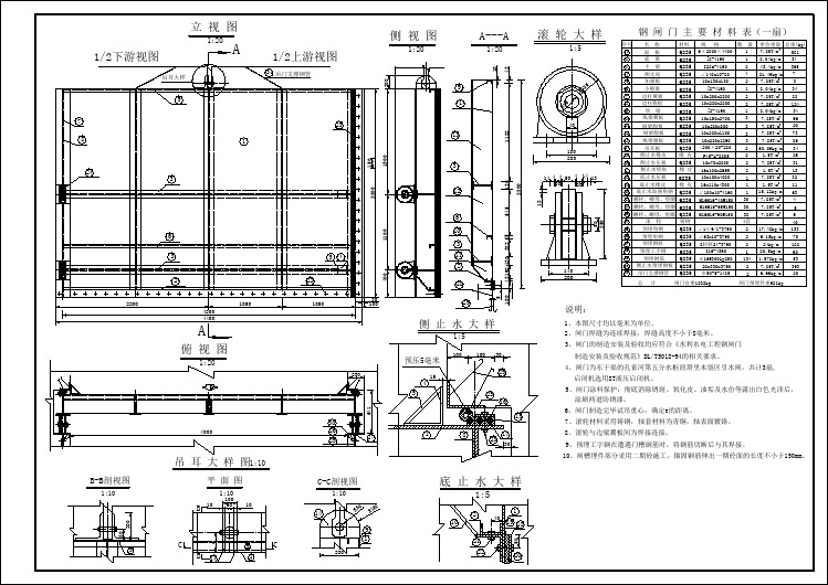 4x2.8平面钢闸门安装设计图纸