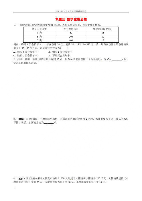 中考数学总复习专题三数学建模思想试题