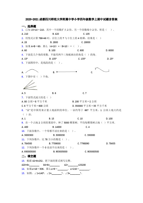 2020-2021成都四川师范大学附属中学小学四年级数学上期中试题含答案