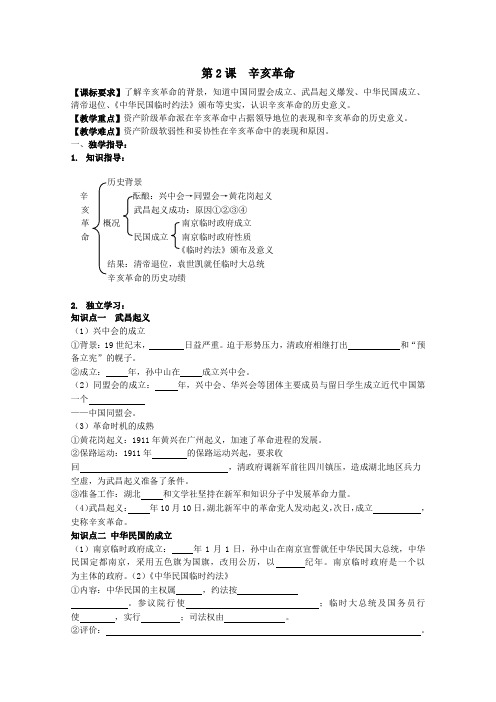 重庆市江津五中高一历史专题复习教案专题三第2课《辛亥革命》(人民版必修1)