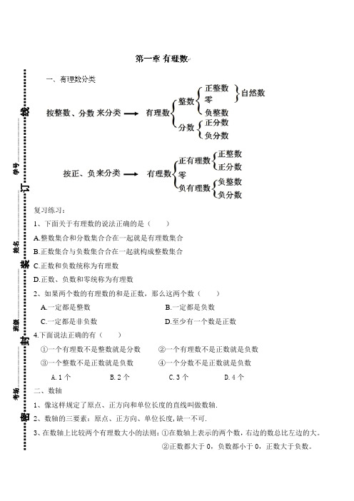 七年级第一章有理数---全章复习知识点加例题