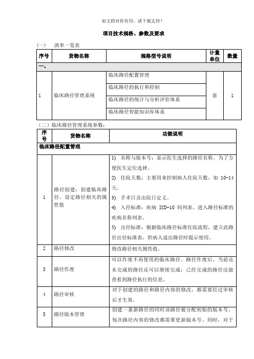 临床路径管理系统功能清单