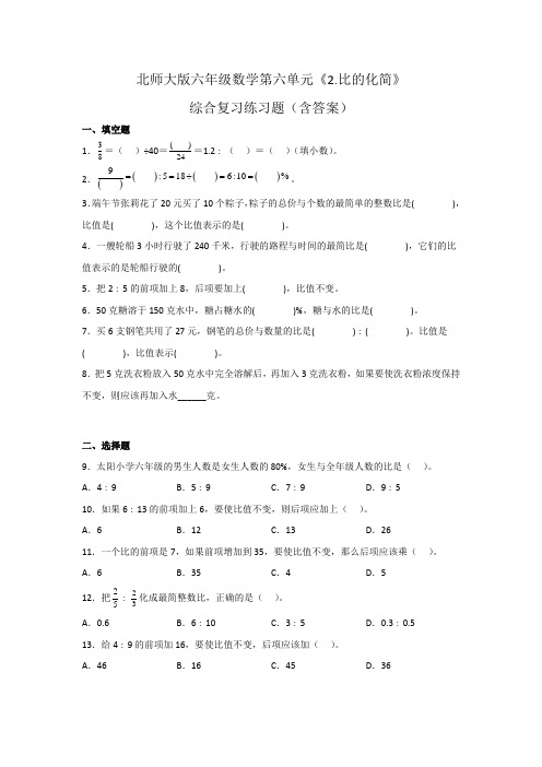 北师大版六年级数学第六单元《比的化简》综合复习练习题(含答案)