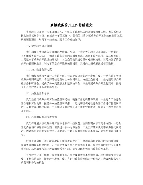 乡镇政务公开工作总结范文